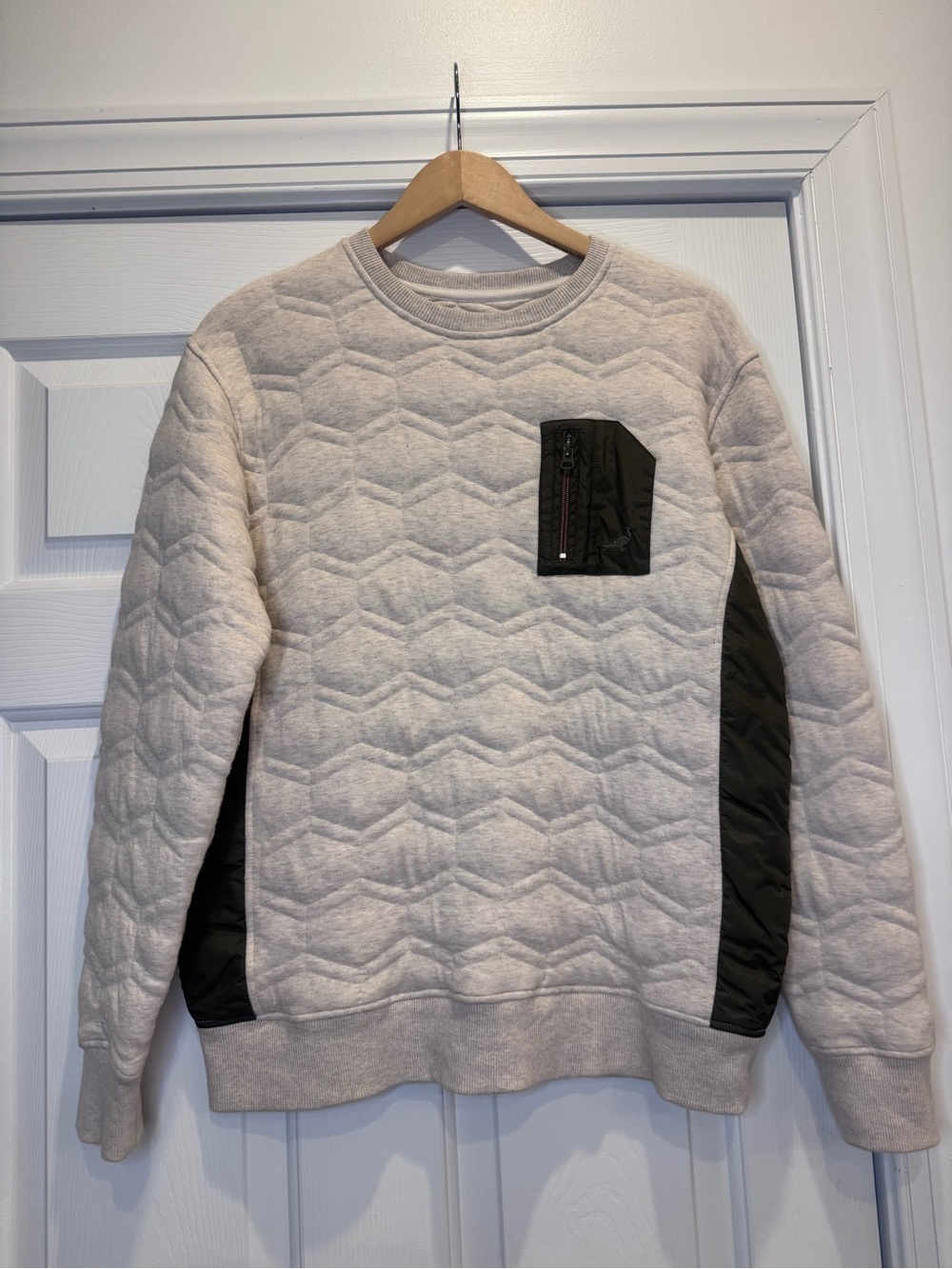 Staple Men's Quilted Miramar Crewneck Sweatshirt beige & Dark green medium